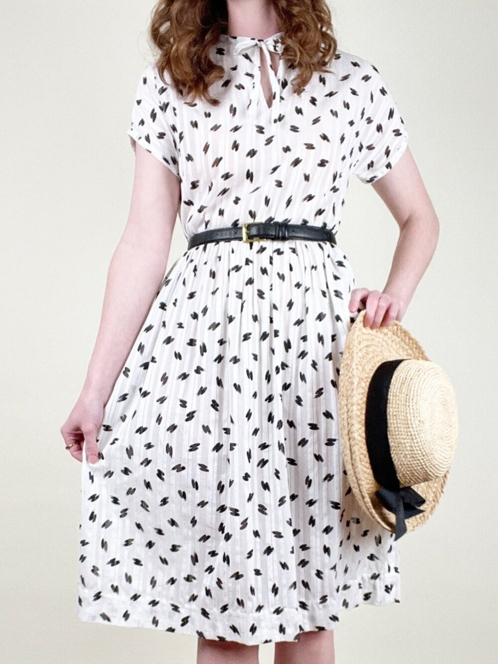Vintage 80s Midi Sun Dress Fit & Flare 50s MCM Inspired Sundress Summer Casual
